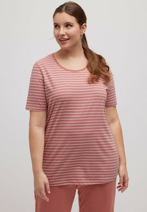 Ulla Popken STRIPE ROUND NECK SHORT SLEEVE - Camiseta de pijama - apricot