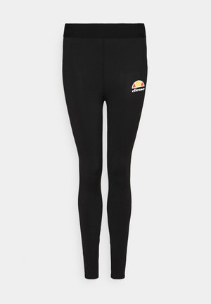 Leggings negros hechos de una tela suave, con una forma ajustada y una cinturilla. Logo bordado en rojo, amarillo y blanco en el lateral.