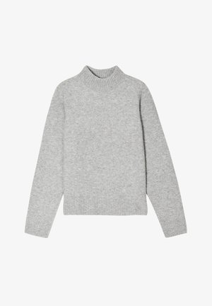 Lichtgrijze coltrui gemaakt van zacht breimateriaal, met ribgebreide manchetten en zoom, in een relaxte pasvorm en lange mouwen.