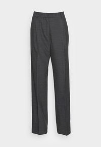 Grijze op maat gemaakte broek in een lichtgewicht, gestructureerde stof, met een rechte pijpdesign en een platte voorkant met plooien.