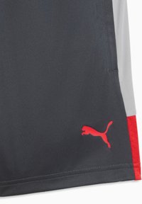 Γκρι αθλητικό σορτς από συνθετικό υλικό, με κόκκινες λεπτομέρειες και μικρό κόκκινο λογότυπο Puma στο αριστερό τελείωμα.