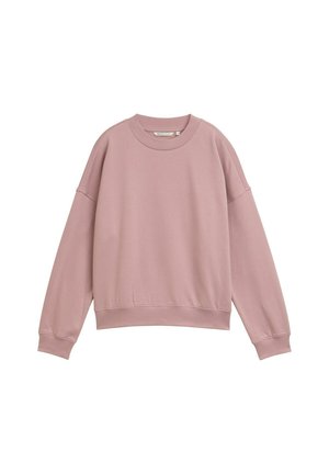 Helles rosa Sweatshirt aus weichem Stoff, mit Rundhalsausschnitt, überschnittenen Schultern und gerippten Bündchen sowie Saum für eine entspannte Passform.