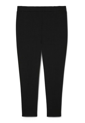 Schwarze Leggings aus dehnbarem Stoff, mit glatter Textur und einem schlichten, schnittigen Design ohne Taschen oder Verzierungen.