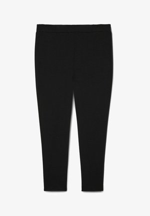 Schwarze Leggings aus dehnbarem Stoff, mit glatter Textur und einem schlichten, schnittigen Design ohne Taschen oder Verzierungen.