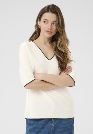 Kaffe LINKA CONTRAST - Triko s potiskem - chalk w black contrast