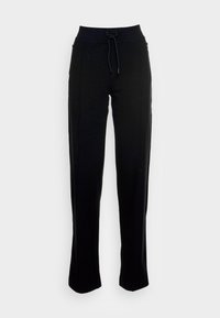 Pantalones de chándal negros, ajustados, con una amplia cinturilla el�ástica y cordón ajustable, que cuentan con bolsillos laterales y un diseño de pierna recta.