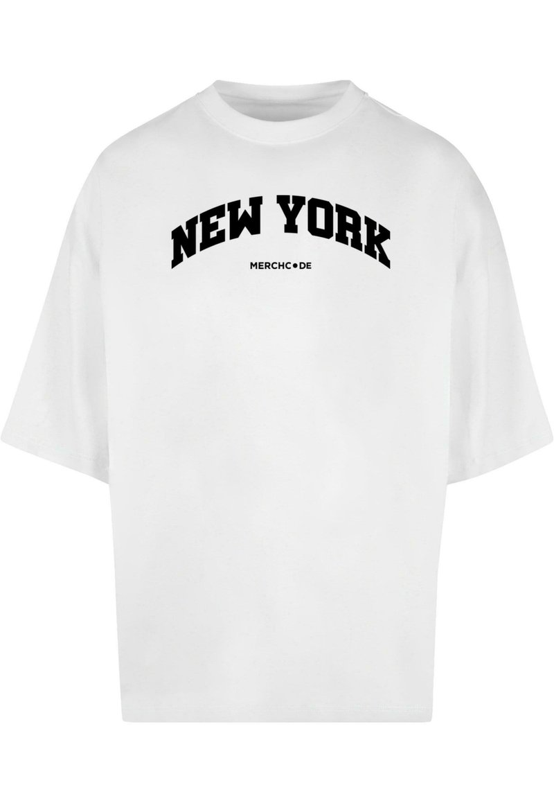 Merchcode NEW YORK WORDING HUGE TEE - T-shirts print - white