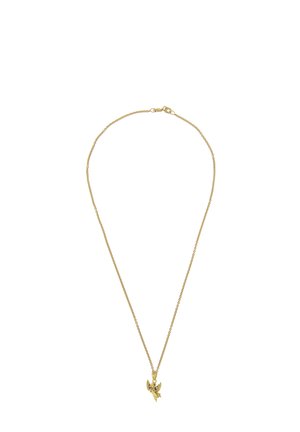 Goldkette mit kleinem engelförmigen Anhänger mit ausgebreiteten Flügeln und detailliertem Design.