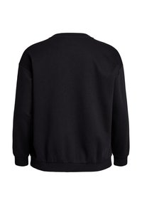 Black sweatshirt with a rounded neckline, long sleeves, and ribbed cuffs. Smooth fabric with a relaxed fit and no visible branding or patterns.