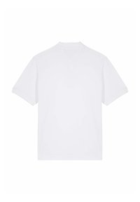 T-shirt blanc à manches courtes avec un col rond. Tissu en coton lisse avec un design uni. Aucune logo ou motif visible au dos.
