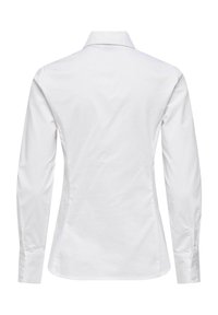 Chemise blanche ajustée à manches longues avec col, vue de dos, présentant des poignets boutonnés et une taille cintrée.