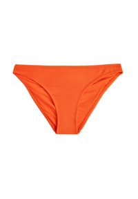 Slip della bikini arancione caratterizzato da un tessuto morbido e elastico con un taglio classico, senza motivi e bordi senza cuciture per comfort e vestibilità.