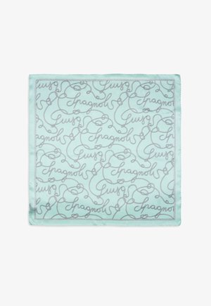 Écharpe en soie vert menthe arborant un motif de corde répété avec le mot "Gucci" en police cursive. Bordée d'une bordure contrastante.