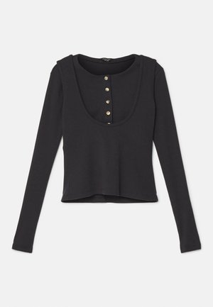 DOUBLE EFFECT WITH HALF BUTTON CLOSURE - Top s dlhým rukávom - black