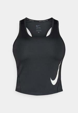 Fekete Nike Tempo Dri-FIT ujjatlan felső testhezálló kialakítással, kerek nyakkivágással és fehér logó részlettel. Nedvességelvezető anyagból készült.