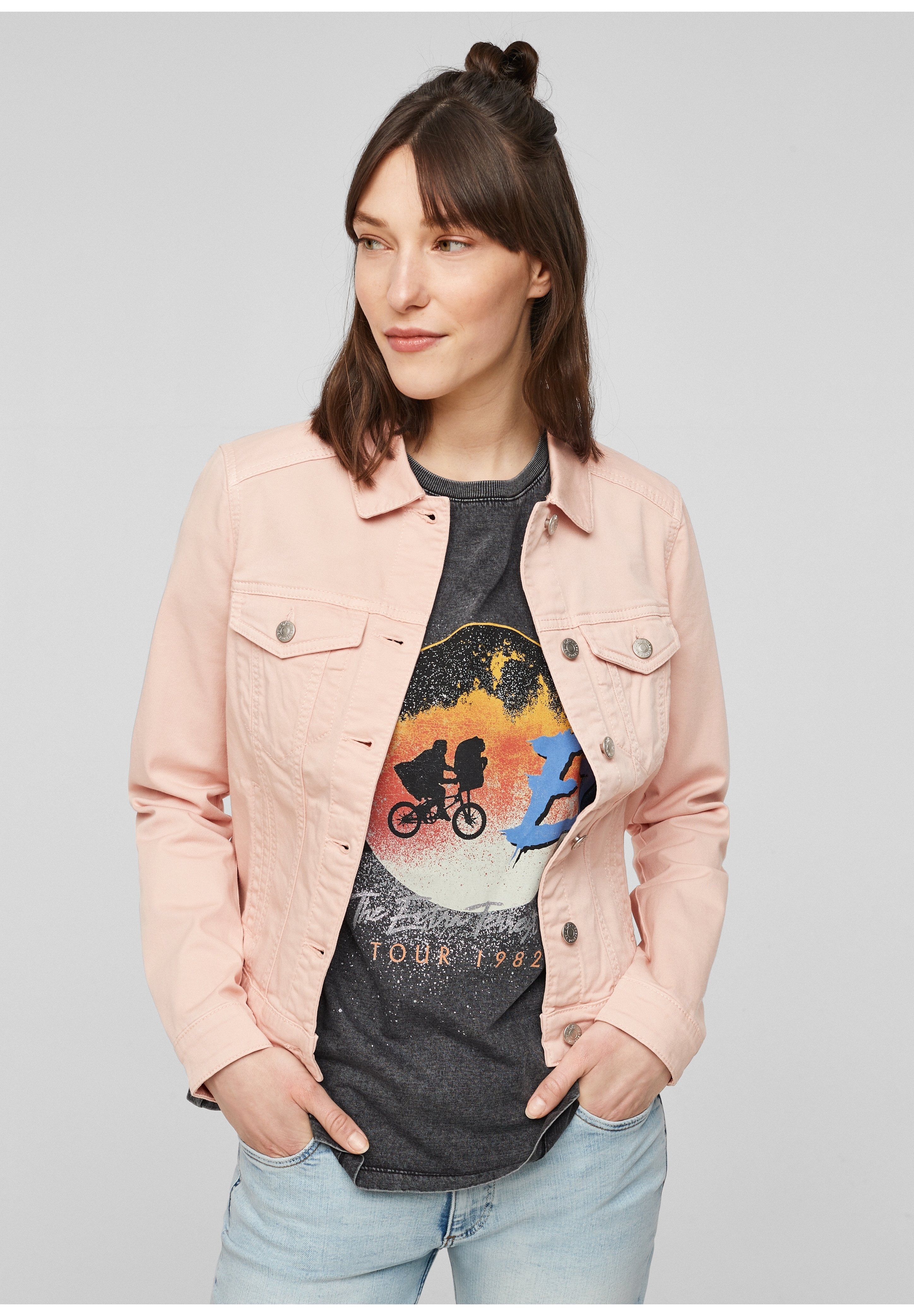 salmon pink denim jacket