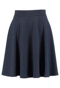 Marineblauer Skater-Rock aus weichem Stretchstoff, mit einem taillierten Bund und einer ausgestellten Silhouette mit dezenten Falten.