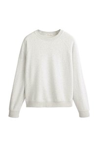 Bluză cu gât rotund, de culoare gri deschis, cu mâneci lungi, manșete și talie rib pentru un plus de confort, realizată din bumbac moale.