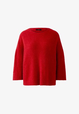 Rode trui met een ronde halslijn, losse pasvorm en lange mouwen. Gemaakt van een zachte, harige stof met een gestructureerde afwerking.