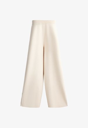 OYSHO, WIDE-LEG CONTRAST PIPING TROUSERS - Pantalon classique - ecru