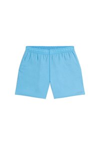 Light blue shorts made from soft fabric, featuring an elastic waistband and a relaxed fit, without pockets or additional design elements.