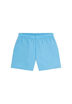Light blue shorts made from soft fabric, featuring an elastic waistband and a relaxed fit, without pockets or additional design elements.