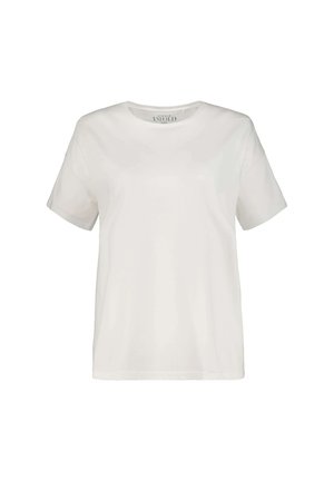 White cotton t-shirt with a round neckline and short sleeves. Smooth texture, relaxed fit, and no visible patterns or accents.