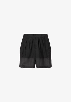 Musta räätälöity, korkeavyötäröiset shortsit, joissa on etutaskut, sivutaskut ja nappikiinnitteinen vyötärönauha.