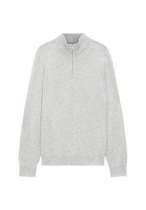 Lichtgrijze sweatshirt met een hoge nek, halve rits, lange mouwen en geribde manchetten. Gemaakt van zacht, textuurstof.