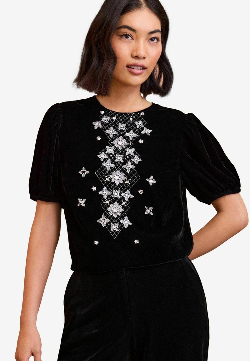 Love & Roses FIT - CRYSTAL PUFF SLEEVE - Pusero - black