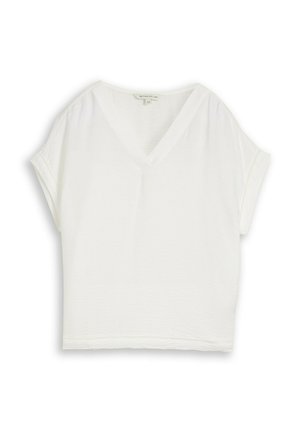 TOM TAILOR, TOM TAILOR BLUSEN & SHIRTS LOOSE FIT BLUSE MIT V-AUSSCHNITT - Blúz - whisper white