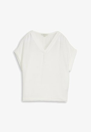 TOM TAILOR, TOM TAILOR BLUSEN & SHIRTS LOOSE FIT BLUSE MIT V-AUSSCHNITT - Blúz - whisper white