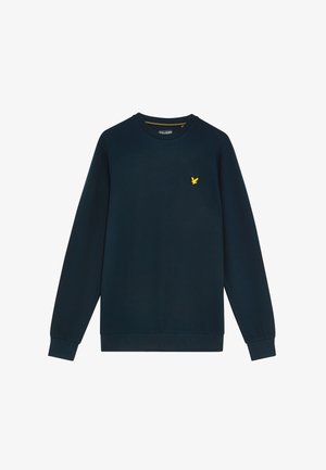 Marine sweatshirt van een katoenen mengsel, met een ronde hals, lange mouwen, geribde manchetten en een klein geel vogellogo op de borst.