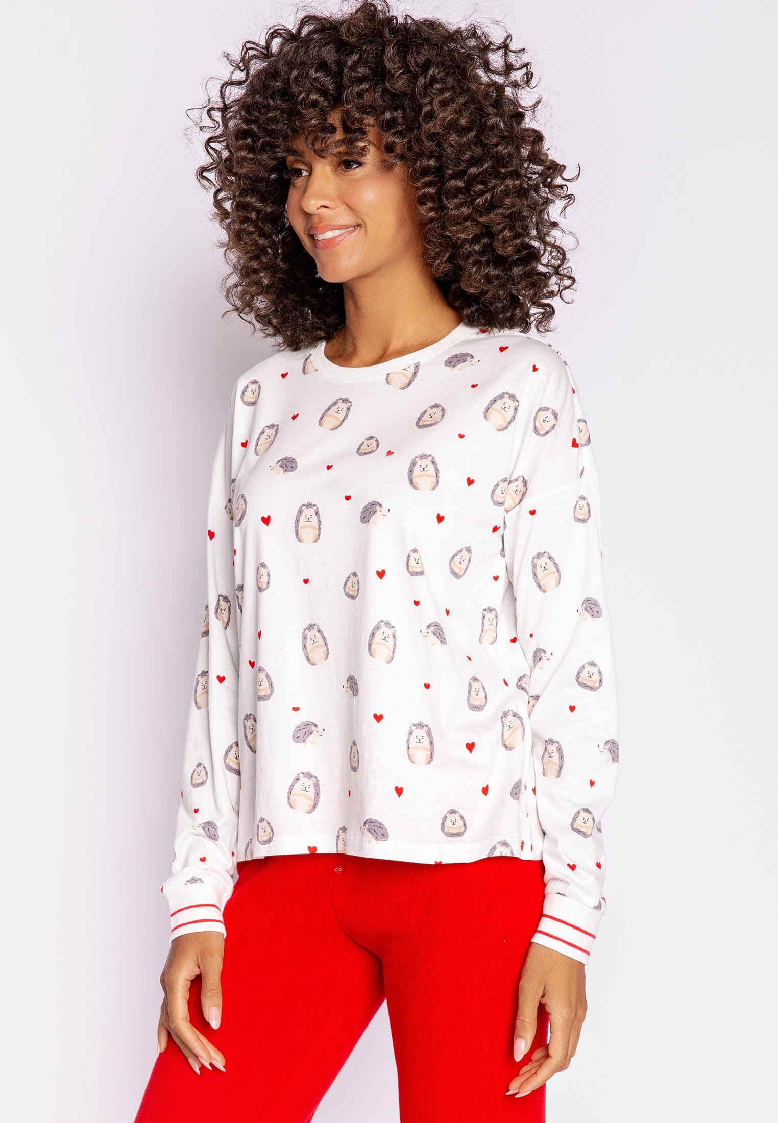 PJ Salvage Damen Pyjama-Shirt Langärmlig – Mit Husky-Print, Lockere Passform