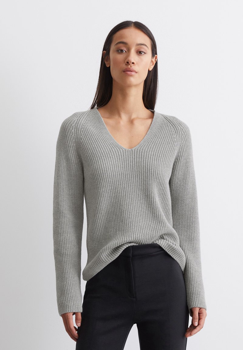 Marc O'Polo LONGSLEEVE V NECK - Strickpullover - mid stone melange