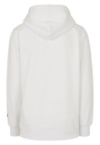 Sweat à capuche blanc uni vu de dos, doté de manches longues et de poignets et ourlet côtelés.