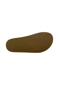 Soletta di scarpa marrone con una superficie testurizzata e un bordo liscio. Presenta un design leggermente rialzato e una forma curva per il supporto del piede.