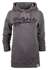 Grijze hoodie van een katoenmengsel. Heeft een voorzak, ribgebreide manchetten en een bedrukte logo met het jaar 2017.