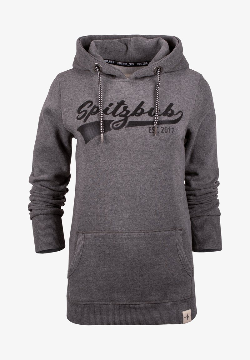 Grau gefütterter Hoodie aus Baumwollmischung. Verfügt über eine Fronttasche, gerippte Bündchen und ein bedrucktes Logo mit dem Jahr 2017.