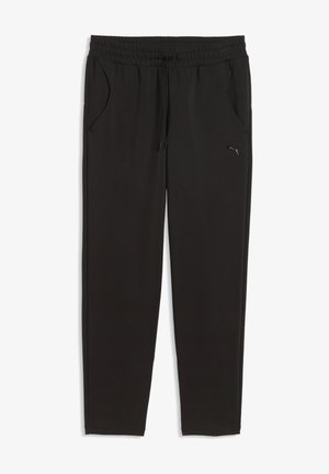 Pantalon de survêtement noir Puma avec ceinture élastique, cordon de serrage, poches latérales et petit logo Puma sur la cuisse gauche.
