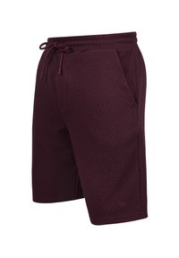Bordeaux shorts lavet af struktureret stof, med elastisk talje med snøre, sidelommer og en knælang længde.