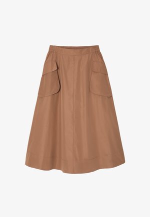 Brauer knielange Rock mit einem elastischen Bund, zwei großen seitlichen Taschen und einer glatten, leichten Stofftextur.