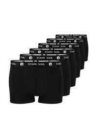 Pantaloni boxer in cotone nero in un pacco da sei, con un elastico in vita marchiato con logo bianco, progettati per comfort e vestibilità.