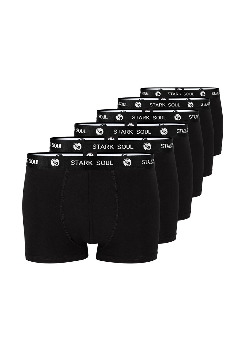 Pantaloni boxer in cotone nero in un pacco da sei, con un elastico in vita marchiato con logo bianco, progettati per comfort e vestibilità.