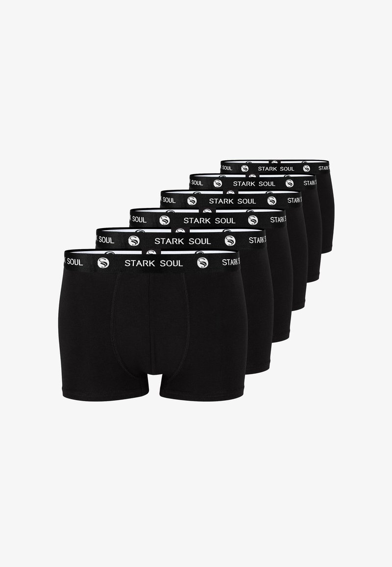 Pantaloni boxer in cotone nero in un pacco da sei, con un elastico in vita marchiato con logo bianco, progettati per comfort e vestibilità.