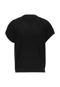 Schwarzes T-Shirt mit kurzen Ärmeln und Rundhalsausschnitt, locker sitzend und aus weichem Material. Keine sichtbaren Muster oder Hardwaredetails.