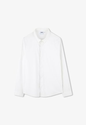 Witte langemouwen overhemd gemaakt van gladde stof. Heeft een klassieke kraag, een voorplacket en een licht gebogen zoom. Logo-label op de nek.