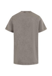 T-shirt en coton gris avec un col rond et des manches courtes. Présente une texture lisse et un ourlet droit, affichant une couleur unie.