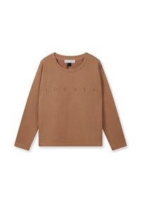 Chemise marron à manches longues avec un col rond et le texte imprimé "10DAYS" centré sur le devant. Tissu doux, coupe décontractée, détails minimalistes.