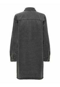 Denimkjole i mørkegrå. Har krave, lange ærmer og knapmanchetter. Simpel, lige silhuet med syningsdetaljer.